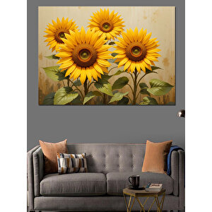 Beyaz Duvar Önü Ayçiçekleri Dekoratif Kanvas - Mdf Ahşap Tablo 50x70 cm
