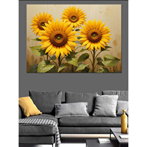 Beyaz Duvar Önü Ayçiçekleri Dekoratif Kanvas - Mdf Ahşap Tablo 50x70 cm