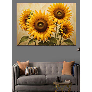 Gülümseyen Sarı Ayçiçekler Dekoratif Kanvas - Mdf Ahşap Tablo 50x70 cm