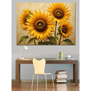 Gülümseyen Sarı Ayçiçekler Dekoratif Kanvas - Mdf Ahşap Tablo 50x70 cm