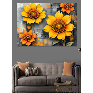 Turuncu Sarı Ayçiçekler Dekoratif Kanvas - Mdf Ahşap Tablo