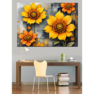 Turuncu Sarı Ayçiçekler Dekoratif Kanvas - Mdf Ahşap Tablo