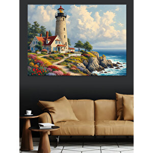 Deniz Feneri Işığında Kıyı Manzarası Dekoratif Kanvas - Mdf Ahşap Tablo 25x35 cm