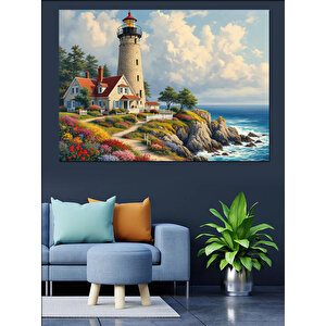 Deniz Feneri Işığında Kıyı Manzarası Dekoratif Kanvas - Mdf Ahşap Tablo 25x35 cm