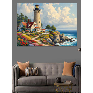 Deniz Feneri Işığında Kıyı Manzarası Dekoratif Kanvas - Mdf Ahşap Tablo 25x35 cm