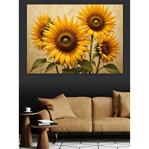 Gülümseyen Sarı Ayçiçekler Dekoratif Kanvas - Mdf Ahşap Tablo