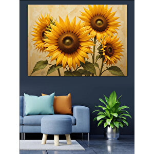 Gülümseyen Sarı Ayçiçekler Dekoratif Kanvas - Mdf Ahşap Tablo