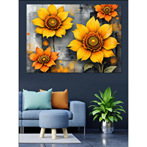 Turuncu Sarı Ayçiçekler Dekoratif Kanvas - Mdf Ahşap Tablo 50x70 cm