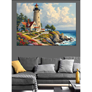 Deniz Feneri Işığında Kıyı Manzarası Dekoratif Kanvas - Mdf Ahşap Tablo
