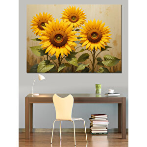 Beyaz Duvar Önü Ayçiçekleri Dekoratif Kanvas - Mdf Ahşap Tablo 25x35 cm