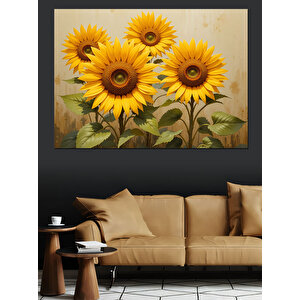 Beyaz Duvar Önü Ayçiçekleri Dekoratif Kanvas - Mdf Ahşap Tablo