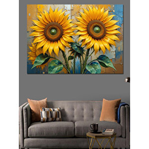 Canlı Sarı Ayçiçekler Dekoratif Kanvas - Mdf Ahşap Tablo