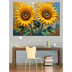Canlı Sarı Ayçiçekler Dekoratif Kanvas - Mdf Ahşap Tablo