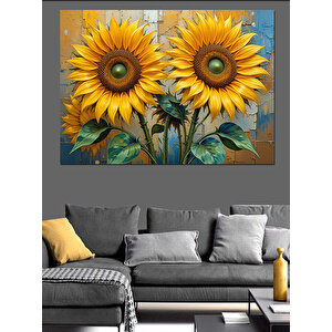 Canlı Sarı Ayçiçekler Dekoratif Kanvas - Mdf Ahşap Tablo 35x50 cm