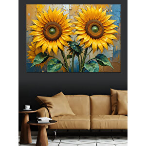 Canlı Sarı Ayçiçekler Dekoratif Kanvas - Mdf Ahşap Tablo 35x50 cm