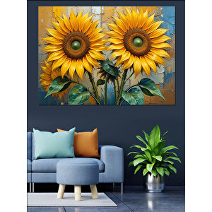 Canlı Sarı Ayçiçekler Dekoratif Kanvas - Mdf Ahşap Tablo 35x50 cm
