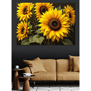 Sarı Büyük Ayçiçekler Dekoratif Kanvas - Mdf Ahşap Tablo