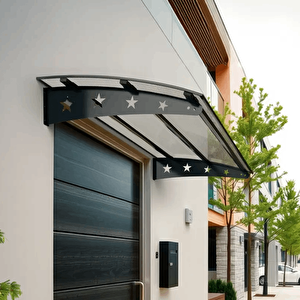 Pratik Metal Sundurma 120x120 Yıldız Serisi Kapı Üstü Sundurma Koruma Gölgelik Antrasit - Şeffaf 120x120 cm