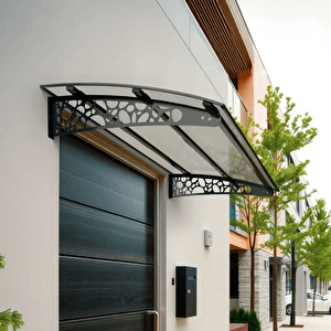 Pratik Metal Sundurma 120x70 Çakıl Taşı Serisi Kapı Üstü Sundurma Koruma Gölgelik Antrasit - Şeffaf 120x70 cm