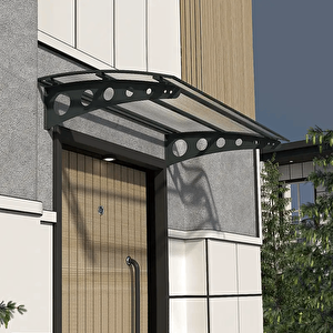 Pratik Metal Sundurma 170x120 Oval Serisi Kapı Üstü Sundurma Koruma Gölgelik Siyah - Şeffaf 170x120 cm