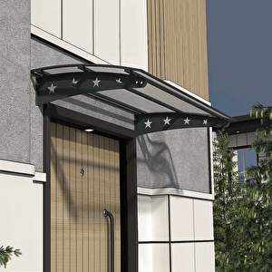 Pratik Metal Sundurma 100x120 Yıldız Serisi Kapı Üstü Sundurma Koruma Gölgelik Siyah - Şeffaf 100x120 cm