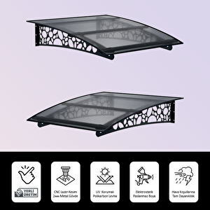 Pratik Metal Sundurma 290x80 Çakıl Taşı Serisi Kapı Üstü Sundurma Koruma Gölgelik Siyah - Şeffaf