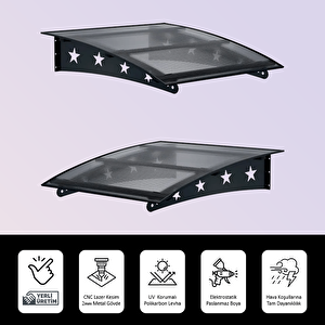 Pratik Metal Sundurma 160x120 Yıldız Serisi Kapı Üstü Sundurma Koruma Gölgelik Siyah - Şeffaf