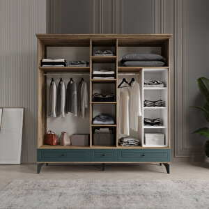 Inci 5 Kapak Yeşil Gardırop Tamamı Mdf
