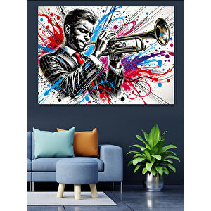 Renk Patlamalı Trompetçi Adam Dekoratif Kanvas - Mdf Ahşap Tablo 100x140 cm