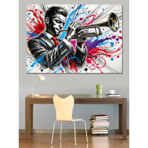 Renk Patlamalı Trompetçi Adam Dekoratif Kanvas - Mdf Ahşap Tablo 100x140 cm