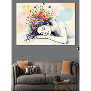 Saçlarından Renk Saçılan Kadın Dekoratif Kanvas - Mdf Ahşap Tablo 25x35 cm