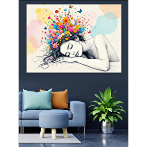 Saçlarından Renk Saçılan Kadın Dekoratif Kanvas - Mdf Ahşap Tablo 50x70 cm