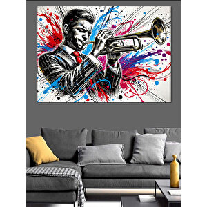 Renk Patlamalı Trompetçi Adam Dekoratif Kanvas - Mdf Ahşap Tablo