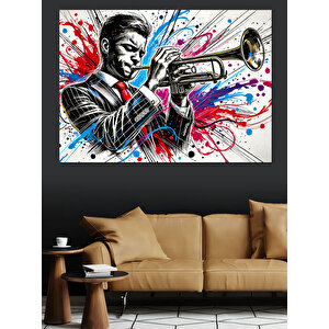 Renk Patlamalı Trompetçi Adam Dekoratif Kanvas - Mdf Ahşap Tablo