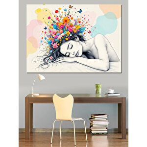 Saçlarından Renk Saçılan Kadın Dekoratif Kanvas - Mdf Ahşap Tablo 70x100 cm