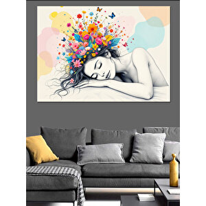 Saçlarından Renk Saçılan Kadın Dekoratif Kanvas - Mdf Ahşap Tablo