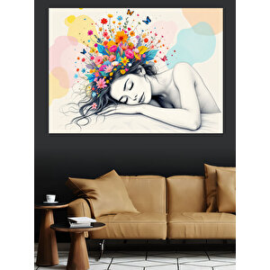Saçlarından Renk Saçılan Kadın Dekoratif Kanvas - Mdf Ahşap Tablo