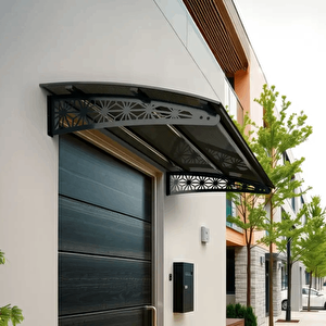 Pratik Metal Sundurma 300x120 Lotus Serisi Kapı Üstü Sundurma Koruma Gölgelik Siyah - Bronz 300x120 cm