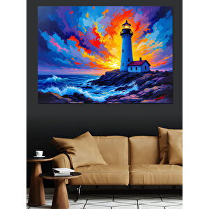 Renk Patlamalı Deniz Feneri Dekoratif Kanvas - Mdf Ahşap Tablo 35x50 cm