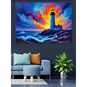 Renk Patlamalı Deniz Feneri Dekoratif Kanvas - Mdf Ahşap Tablo 35x50 cm