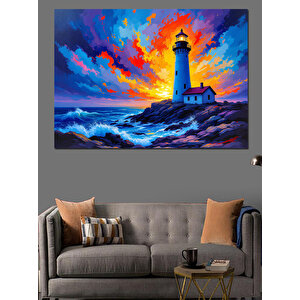 Renk Patlamalı Deniz Feneri Dekoratif Kanvas - Mdf Ahşap Tablo 35x50 cm