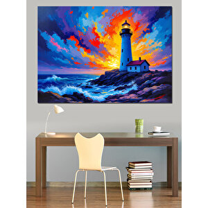 Renk Patlamalı Deniz Feneri Dekoratif Kanvas - Mdf Ahşap Tablo