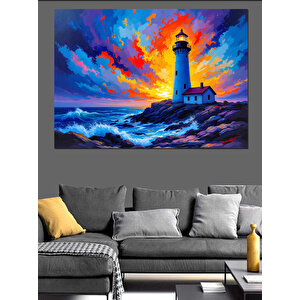 Renk Patlamalı Deniz Feneri Dekoratif Kanvas - Mdf Ahşap Tablo