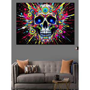 Renk Patlamalı Kuru Kafa Dekoratif Kanvas - Mdf Ahşap Tablo 100x140 cm
