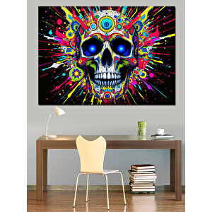 Renk Patlamalı Kuru Kafa Dekoratif Kanvas - Mdf Ahşap Tablo 100x140 cm