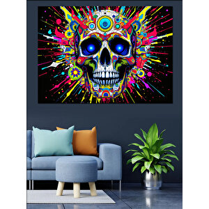 Renk Patlamalı Kuru Kafa Dekoratif Kanvas - Mdf Ahşap Tablo 70x100 cm