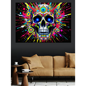 Renk Patlamalı Kuru Kafa Dekoratif Kanvas - Mdf Ahşap Tablo