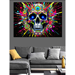 Renk Patlamalı Kuru Kafa Dekoratif Kanvas - Mdf Ahşap Tablo