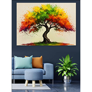 Renkli Sanat Ağacı Dekoratif Kanvas - Mdf Ahşap Tablo 35x50 cm