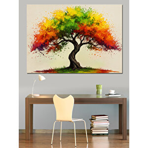 Renkli Sanat Ağacı Dekoratif Kanvas - Mdf Ahşap Tablo 35x50 cm
